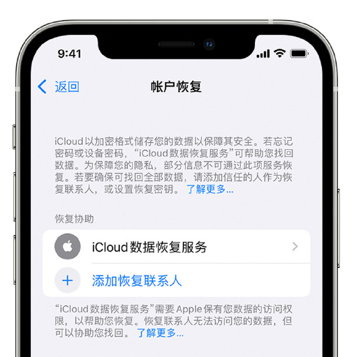 桓台苹果手机维修分享在 iPhone 上设置帐户恢复联系人的方法 